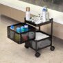 Kitchenwell Multi-Purpose Trolley Storage Organizer and Kitchen Accessories Items for Kitchen Storage Rack Square Design Fruits & Vegetable Onion Cutlery (Matt Black, 2 Layer Drawer)