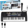 Wembley Kids Piano with Mic – Rechargeable & Portable Electronic Keyboard Musical Toy for Beginners Boys & Girls Ages 3-9 Years with Recording, 37 Keys, 8 Rhythms, 8 Tones, 6 Demos Function – Black