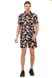 ENCIGER Mens Printed Casual Shirts and Shorts Set Button Down Co-ord Set (MSS1_Black Brown_S)