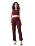 UNIfringe Women’s Maroon Ribbed Sleeveless Co-ord Set | Stylish Crop Top & High-Waist Pants (Maroon,XL)