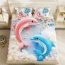 Story@Home Dolphins 7D bedsheet for Double Bed 240TC Premium Cotton Feel Microfiber with 2 King Size Pillow Cover | 225 cm x 250 CM | Blue Dolphins Kids bedsheet for Boys and Girls