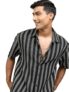 Locomotive Men’s Oversized Shirts | Striped | Half Sleeves | Cutaway Collar | Casual Shirts | Men Shirts Black
