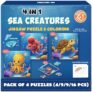 Butterfly EduFields 4-in-1 Sea Creatures Jigsaw Puzzle Set for Kids Age 3-7 | 38 Pcs Brain-Boosting Puzzle Toy with Coloring Worksheets for Boys & Girls | Preschool Learning