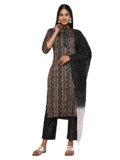 Vbuyz Women’s Cotton Blend Printed Straight Stitched Kurta Pant with Dupatta (VF-KU-1949-SKD-38_Black_Medium)