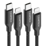 CZARTECH [1.2 Mt USB-C 20W Fast Charging cable Compatible with i-Phone,14,13, 12,11, X, 8, 7, 6, 5, i-Pad iPad Air and More [Nylon Braided,Black – Pack of 2]