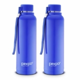 Pexpo Stereo 900 PU Insulated Water Bottle for Adult – 680ml | Wide Mouth Cap | Leakproof & BPA Free| Stainless Steel | Carry Loop | for School, Sports, Travel, Picnic, Outdoor – Blue Pack of 2