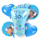 ITAF Set Of 5 Pcs Foil Balloons For Baby Boy Welcome / Baby Shower / First Birthday Decoration / Kids Birthday Party / Latex Balloons -1 It’s A Boy Foot, 2 Blue Heart Shaped Foil Balloon ,2 Round Printed Baby Boy Foil Balloons