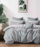 Cortina 140 TC 100% Microfiber Printed Double Bedsheet Set with Two Pillow Case | Queen Sheet Set|Breathable and Skin Friendly| (90×100 Inches, Leaf – Grey)