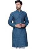 LATEST CHIKAN Men’s Cotton Regular Fit Textured Long Kurta Full Sleeves – Casual Ethnic Wear -LK-DBL-F-42 Firozi