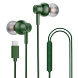 Kratos Tune V6 C Type Earphones Wired, Deep Bass Drivers Earphone, Inline Control Type c Headphones with Mic, Comfort Fit Type c Earphone with Volume Control,Metallic C pin Earphones (Green)