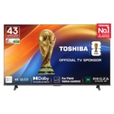 Toshiba 108 cm (43 Inches) 4K Ultra HD Smart QLED TV | Dolby Atmos, HDR10+ | 24W Powerful Speakers | AI Sports Mode | REGZA Engine ZR | Voice Control | AI 4K Upscaling | VIDAA OS | 43M450RP (Black)