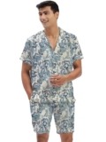 Amazon Brand – Anarva Mens Printed Co-ord Set | Half Sleeve Shirt and Shorts Set | Summer Casual 2-Piece Outfit | Lightweight Cotton Blend Beachwear for Men Blue Turquoise, M