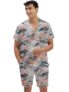 Amazon Brand – Anarva Mens Camouflage Co-ord Set | Cotton Blend Printed Shirt and Shorts Combo for Summer | Stylish 2-Piece Casual Outfit for Men Pink Grey, L