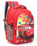 CARRYUP School Bag 30L McQueen School Backpack Plush Backpack, Cartoon Print, Preschool Bags for Boys & Girls (3-7 Years) for Nursery to 2nd Class Kids – Lightweight, Padded Straps (Dark Red)