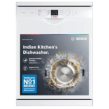 Bosch 13 Place Setting (fits up to 70 utensils) Free-Standing Dishwasher for Indian Utensils | Hygiene+ & Intensive Kadhai Program (SMS66GW01I, White, Inbuilt Heater, Removes 99.9% Germs)