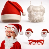 GRAPHENE 3 Pcs Christmas Accessories Combo Santa Cap, Glasses Frame & White Beard Set Santa Spring Goggles Merry X Mas Day New Year Party Celebration Items For Kids Boys Girls Adults Fun Props