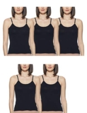 Rupa Softline Women Super Combed Cotton Spaghetti Strap Top, Under-Shirt, Stretchable and Body-Hugging, Black,Pack of 5