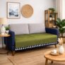 BSB HOME 3 Seater Quilted Velvet Sofa Cover with Tassels | Soft Washable Sofa Protector for Living Room | Elegant Furniture Cover for Home Décor (Green)