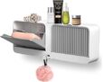ZIPPISTORE Wall Mounted Soap Holder with Lid and Drain Tray, Double Compartment Soap Box with Adhesive Sticker Installation, Bathroom Soap Storage Case with Hanging Hook