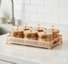 E – Ezra Diwali Serving Dry Fruit, 6 pcs Glass Container Serving Tray Set | 600 ML Each Premium Design Air-Tight Lid Snack Organizer Tray Copper Stand Wooden Lid