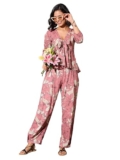 barcino Pink Tropical Front Tie Top With Pants