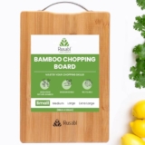 Rusabl Bamboo Wooden Chopping Board with Metal Handle, Multipurpose Cutting Board for Vegetables, Fruits & Cheese, for Kitchen Use, BPA Free, Eco-Friendly, Anti-Microbial (S, 30 x 20 cms)