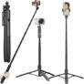 NEXSA Long Selfie Stick with Reinforced Tripod Stand Aluminum 61 inch/156 cm Multifunctional Camera Tripod for Vlogging Live Stream 1/4″ Screw for Mirrorless/Action Camera Ring Light Gopro, Black
