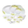 Larah by Borosil – Tiara Series, Golden Shower, 33 Pcs, Opalware Dinner Set, White