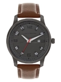 French Connection Avenir Gun Round Analog Watch with Brown Strap for Men – FCN00046G