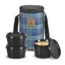 MILTON Lofty Lunch Box with Insulated Fabric Jacket, 3 PU Insulated Inner Stainless Steel Containers (1 x 320ml, 2 X 450ml Each), Microwave Safe & Leakproof Tiffin for Office, College, Navy Blue