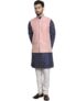 SOJANYA (Since 1958 Men’s Silk Blend Navy Blue Kurta and Off-White Pyjama With Pink Nehru Jacket