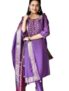 Women’s Chanderi Silk Kurti with Rayon Slub Pants & Dupatta | Printed Three-Quarter Sleeve Ethnic Set 6 Purple-S