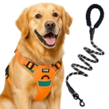 Buraq Reflective Dog Harness with Leash, No-Pull Adjustable Belt Vest for Small, Medium & Large Dogs, Escape-Proof, Padded Training & Walking Harness (XL – Orange)