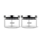 Borosil Classic Jar (300ml x 2) with Stainless Steel Lid | Borosilicate Glass Storage Organiser | Microwave & Dishwasher Safe Kitchen Containers for Spices, Snacks, Grains, Dals