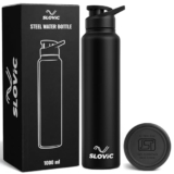 SLOVIC Steel Water Bottle 1 Ltr | Fridge Water Bottle with Sipper Cap | 100% BPA Free & leak-Proof | Sipper Bottles for Adults | Ideal for School, Gym, Office, Travel | Black