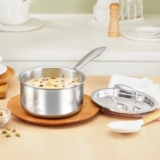 Borosil Cookfresh Triply Stainless Steel 16cm (1.7L) Straight Shape Sauce Pan with Lid | SS304 Food Grade Steel, Dishwasher Safe | Compatible for Gas, Induction, Hot Plate, Halogen | 5 Years Warranty