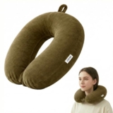 CRAE Soft Fibre Filled Neck Pillow for Car, Train, Flight Travel, Neck Support Rest Pillow with Attachable Snap Strap | Pack of 1 | Tan Brown