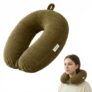 CRAE Soft Fibre Filled Neck Pillow for Car, Train, Flight Travel, Neck Support Rest Pillow with Attachable Snap Strap | Pack of 1 | Tan Brown