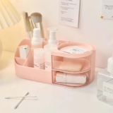 KLYRA Makeup Organizer Stand Desk Storage Dressing Table Organiser Cosmetic Organizer Box Skin Care Table Bathroom Organiser Makeup Storage Box Makeup Vanity with Transparent Drawer(Pink)