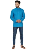 Amazon Brand – Anarva Men’s Pure Cotton Solid Kurta Long Sleeves Band Collar Casual Shirt (K017turquoise_Turquoise_Medium)