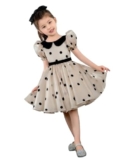 FOSTRIC Captivating Polka Dot Printed Baby Frock, Elegant Organza Cotton Puff Sleeve Kids Dress with Peter Pan Collar Celebrations & Style.