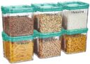 Floraware Food Safe Modular Plastic Square Airtight Containers, Stackable container, Storage Jar with Lid, Pack of 6, 700ml, Blue
