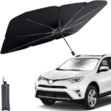 TEKCOOL Alloy Steel Car Sunshade Windshield Cover, Umbrella Windshield Sunshade for Car Front Window Sun Protection & Heat Insulation Foldable Sun Shade Full Cover Sunshade for Most Vehicles, Black