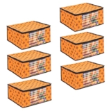 PrettyKrafts Set of 6 Non-Woven Printed Foldable Saree Covers/Wardrobe Organizer With Transparent Window And Zip/Clothes Storage Bag For Women’s Lehenga, Suit Saree & Other Accessories (Orange)