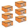 PrettyKrafts Set of 6 Non-Woven Printed Foldable Saree Covers/Wardrobe Organizer With Transparent Window And Zip/Clothes Storage Bag For Women’s Lehenga, Suit Saree & Other Accessories (Orange)