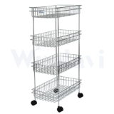WROLAVI® Fruit and Vegetable Stand Basket Trolley Modern Onion Potato Kitchen Storage Steel Rack -Triple Tire Trolley Shelf | Silver Color | Rust Free | 1 Piece (4 Shelf)
