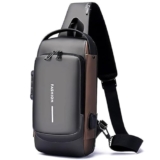 BRIGATTES Waterproof Polyester Slim Unisex Crossbody Sling Bag Chest Backpack Men’s Shoulder Bag, Leisure Travel Handbag, Hard Shell Anti-Theft Chest Bag for Men