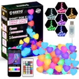 Gesto 5V Heart String Lights – 33 LED Smart Led Lights with Remote and App Control, RGB Color Changing Fairy Lights USB Powered, Dimmable Music Sync Lights for Room,Diwali Decoration(5 Meter)