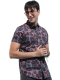 KETCH Mens Half Sleeve Slim Fit Shirt (KHSH001337_Grey_S)