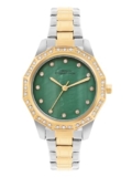 French Connection Mop Green Round Dial with Gold Two Tone Stainless Steel Metal Strap Watch – for Womens FCU9NTM